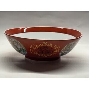 Vintage Norleans Taiwan Ceramic Decorative Table Bowl With Lotus Flowers 9 1/2"